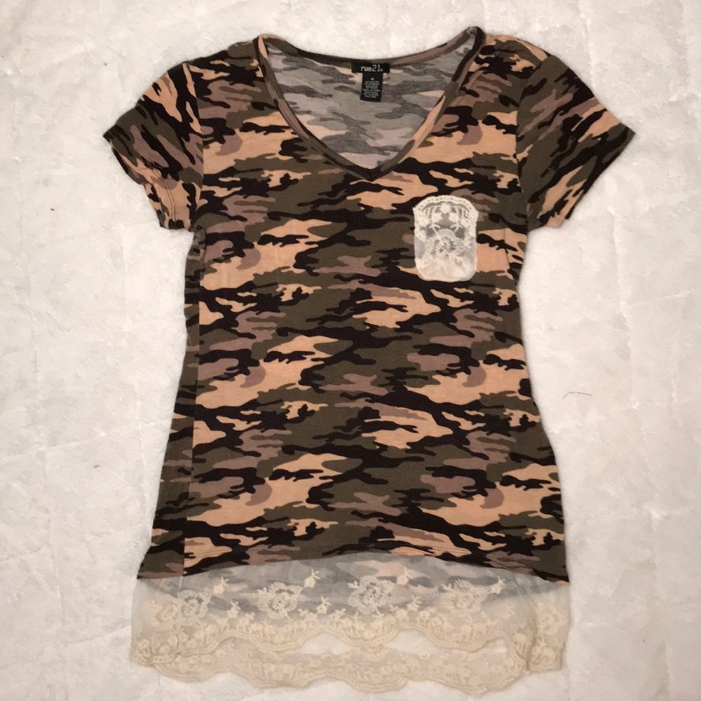 Camouflage and lace top
